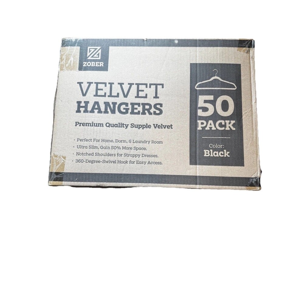 Zober Velvet Hangers 50 Pack Black Ultra Slim Non-Slip Suit Clothes NEW Box